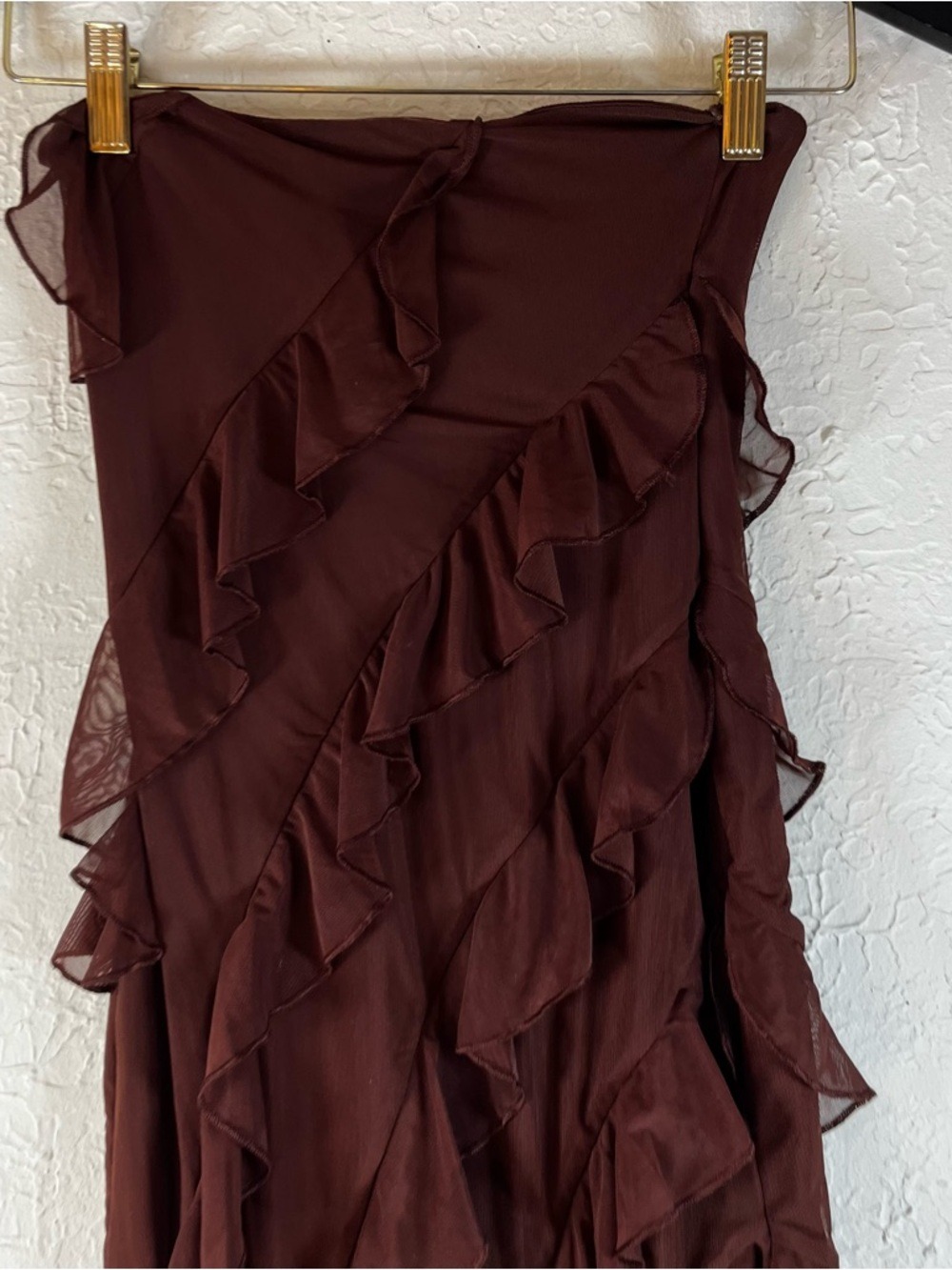 Oh Polly Nevali Bandeau Ruffle Detail Maxi Dress in Brown - Picture 6 of 15